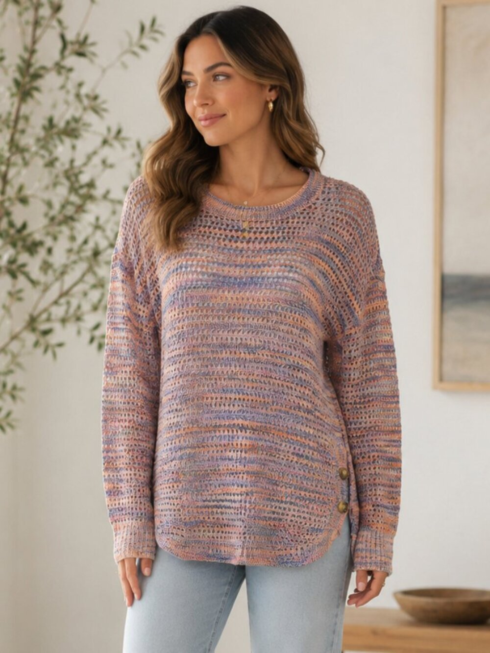 John Paul Richard Pastel Open Knit Sweater Size S Lightweight Spring Top